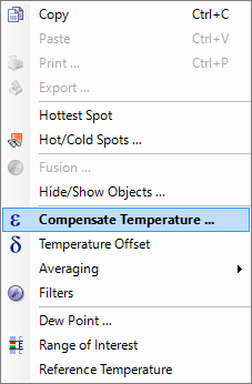 1 Temperature calculation compensate temperature context menu