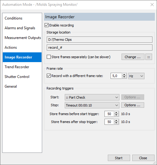 1 Image recorder triggers main dialog