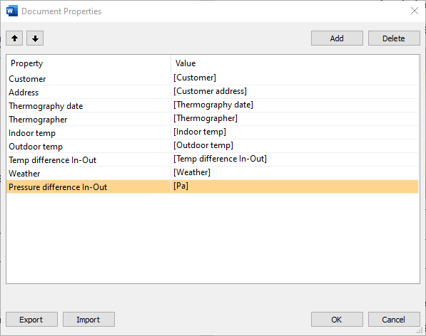 document properties in template