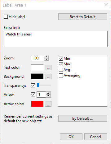 object label dialog